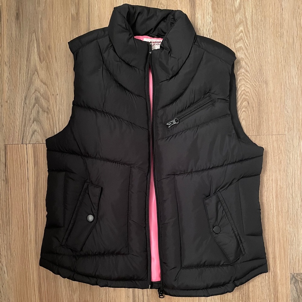 Arizona Jean Company Black Puffer Vest with Pink Lining